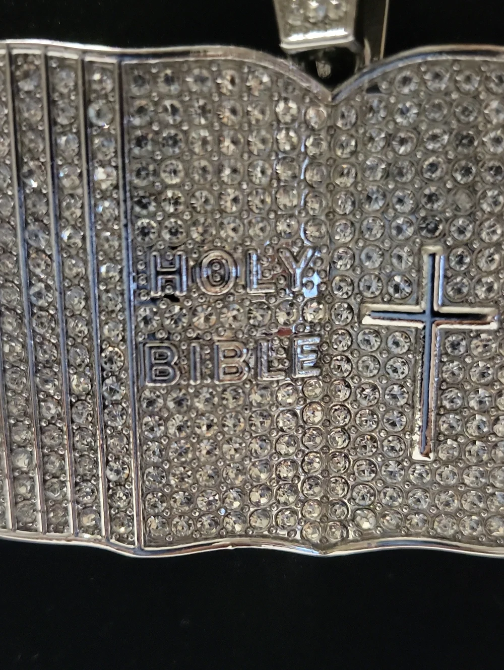 Silver Men's Cuban Chain Necklace with Bible Pendant. 20 in